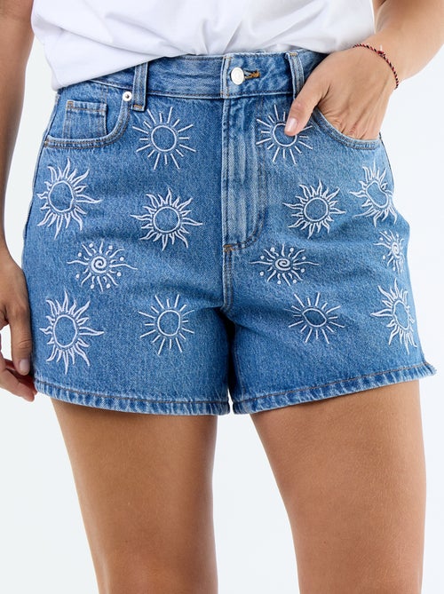 Shorts de ganga com motivos bordados - Kiabi