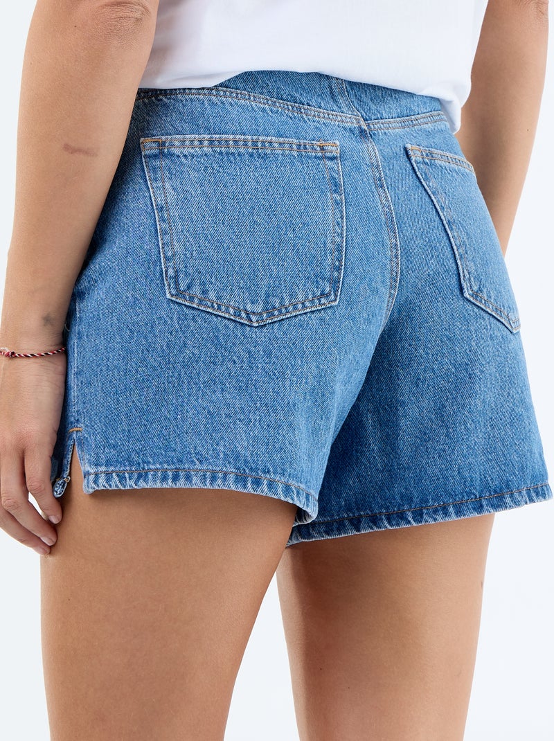 Shorts de ganga com motivos bordados Azul - Kiabi