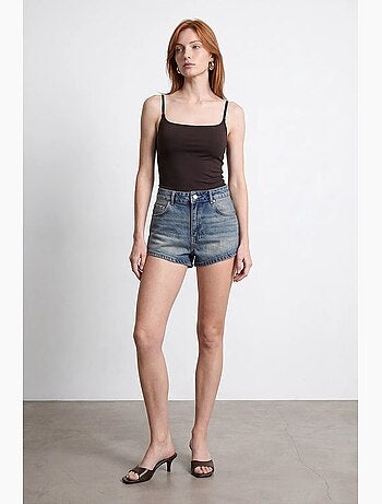 Shorts de ganga de algodão de cintura alta dilvin