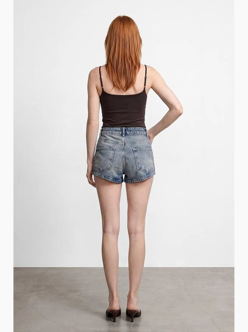 Shorts de ganga de algodão de cintura alta dilvin - Kiabi