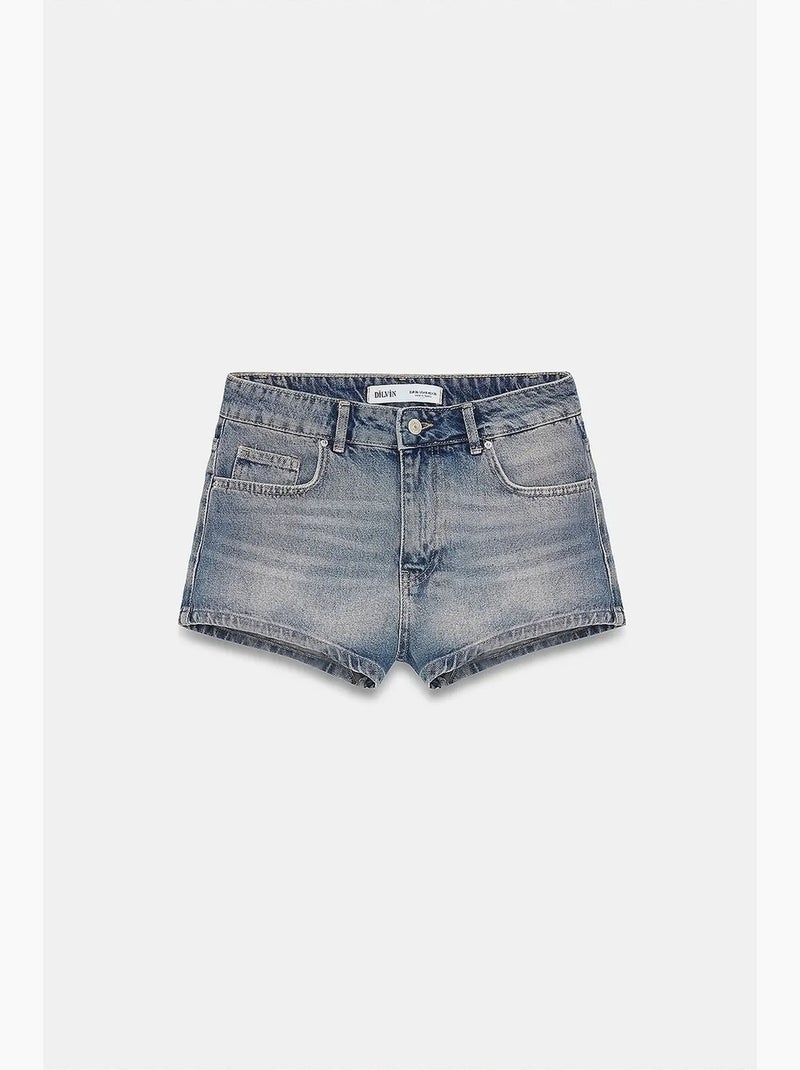 Shorts de ganga de algodão de cintura alta dilvin Azul-safira - Kiabi