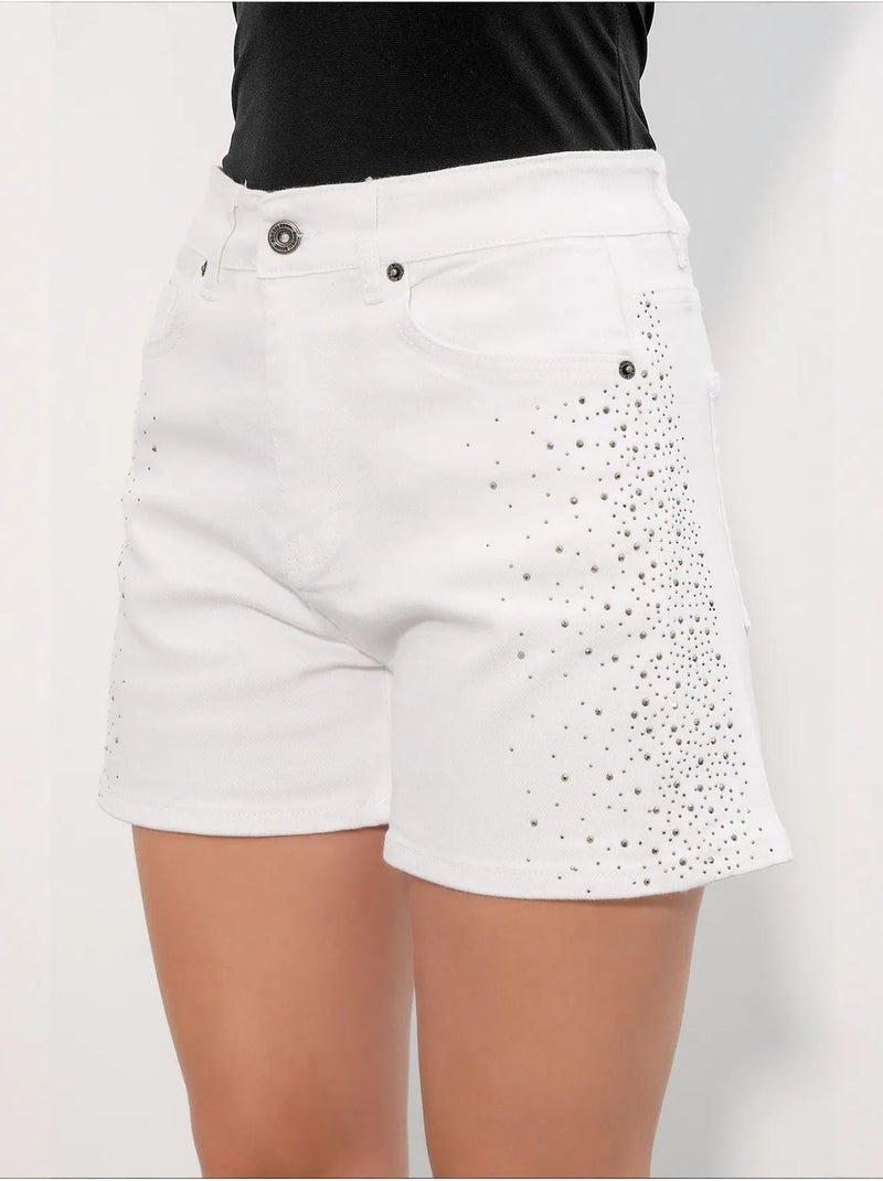 Shorts de ganga de cintura alta com bolinhas e cinto bdart Branco - Kiabi