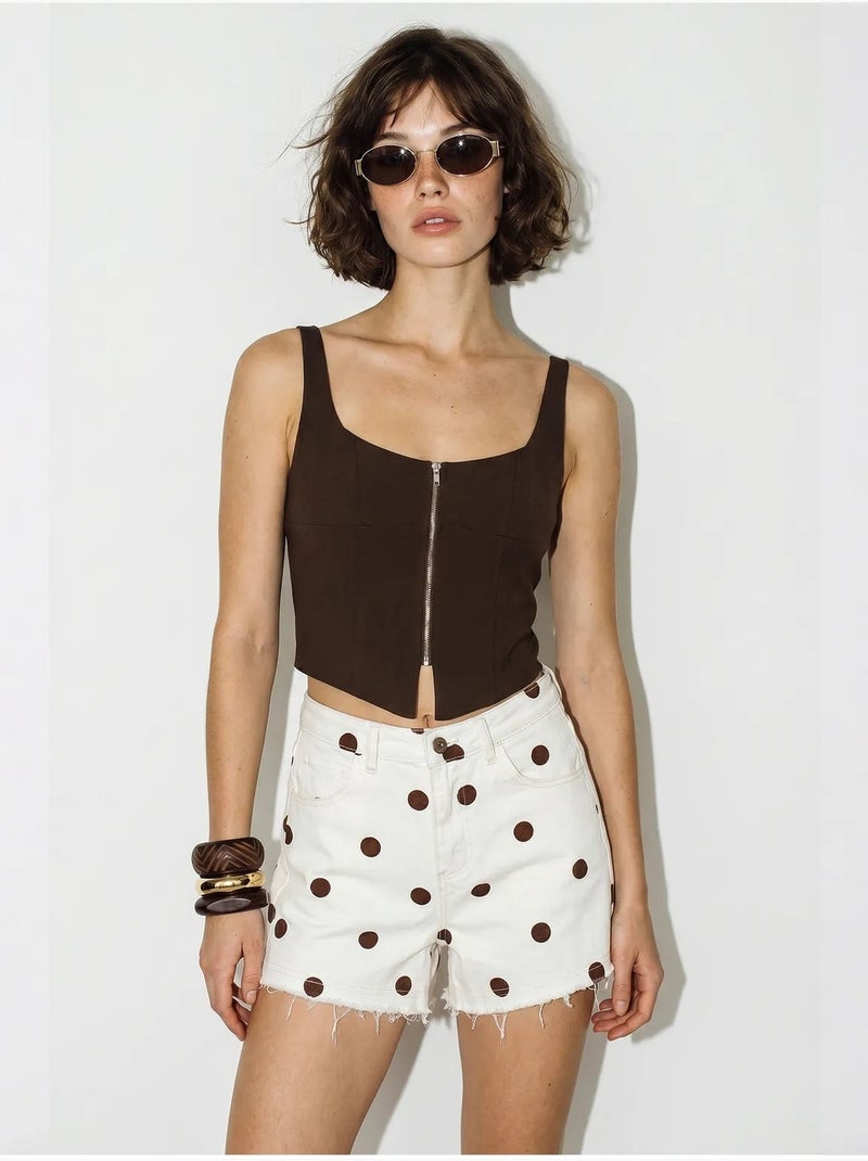 Shorts de ganga de cintura alta com bolinhas lucci Branco sujo - Kiabi