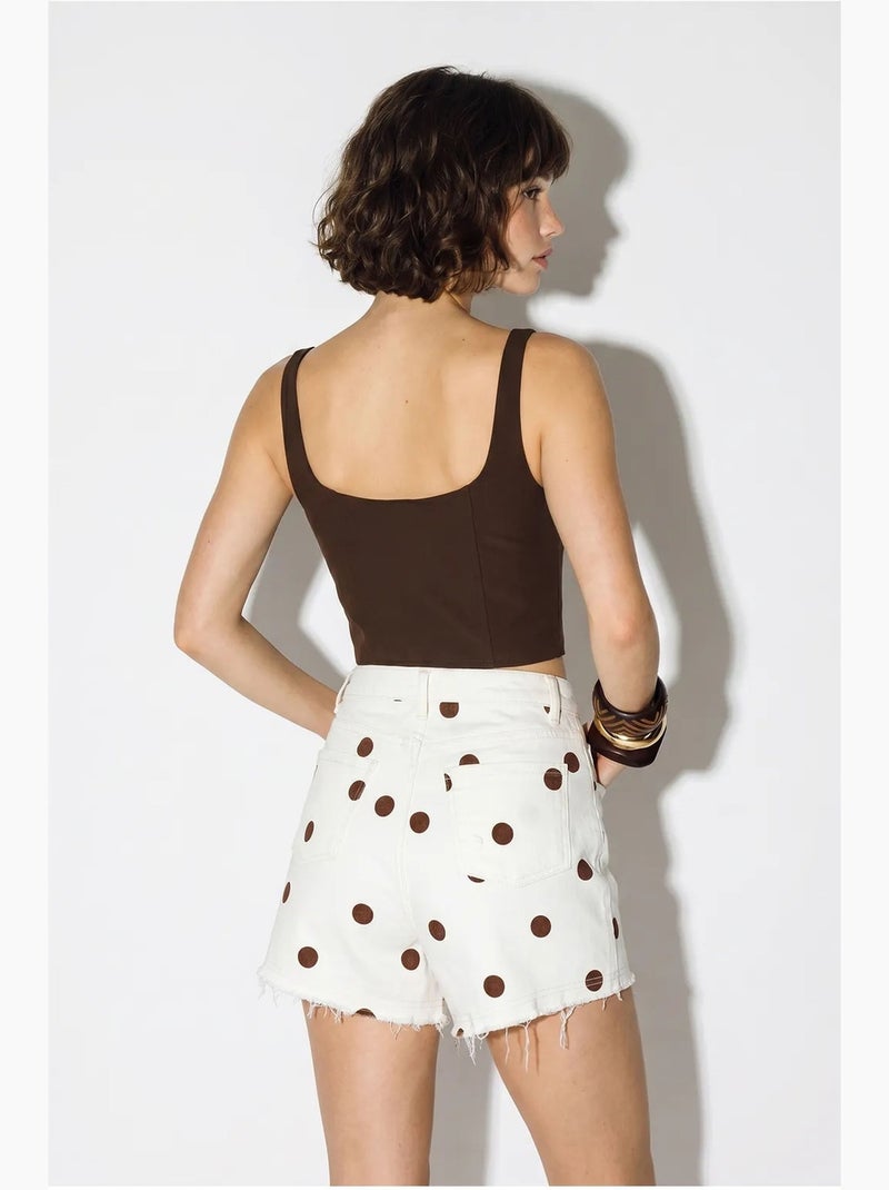 Shorts de ganga de cintura alta com bolinhas lucci Branco sujo - Kiabi