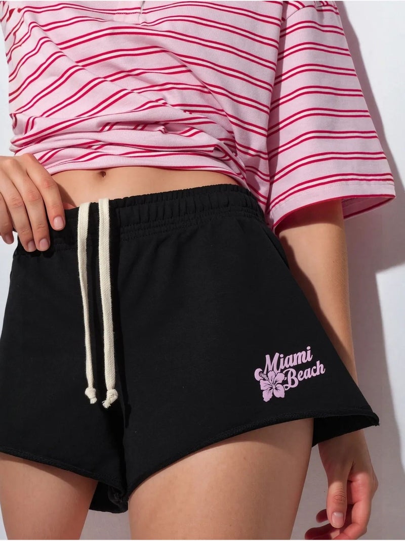 Shorts de jersey femininos de cintura média busem Preto - Kiabi