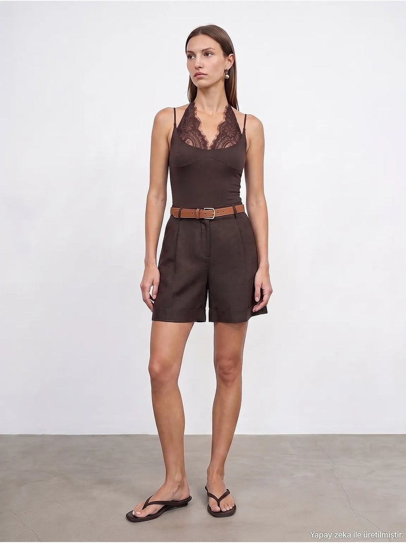 Shorts de linho dilvin Castanho-chocolate - Kiabi