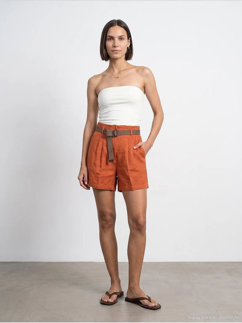 Shorts de linho dilvin Terracota - Kiabi