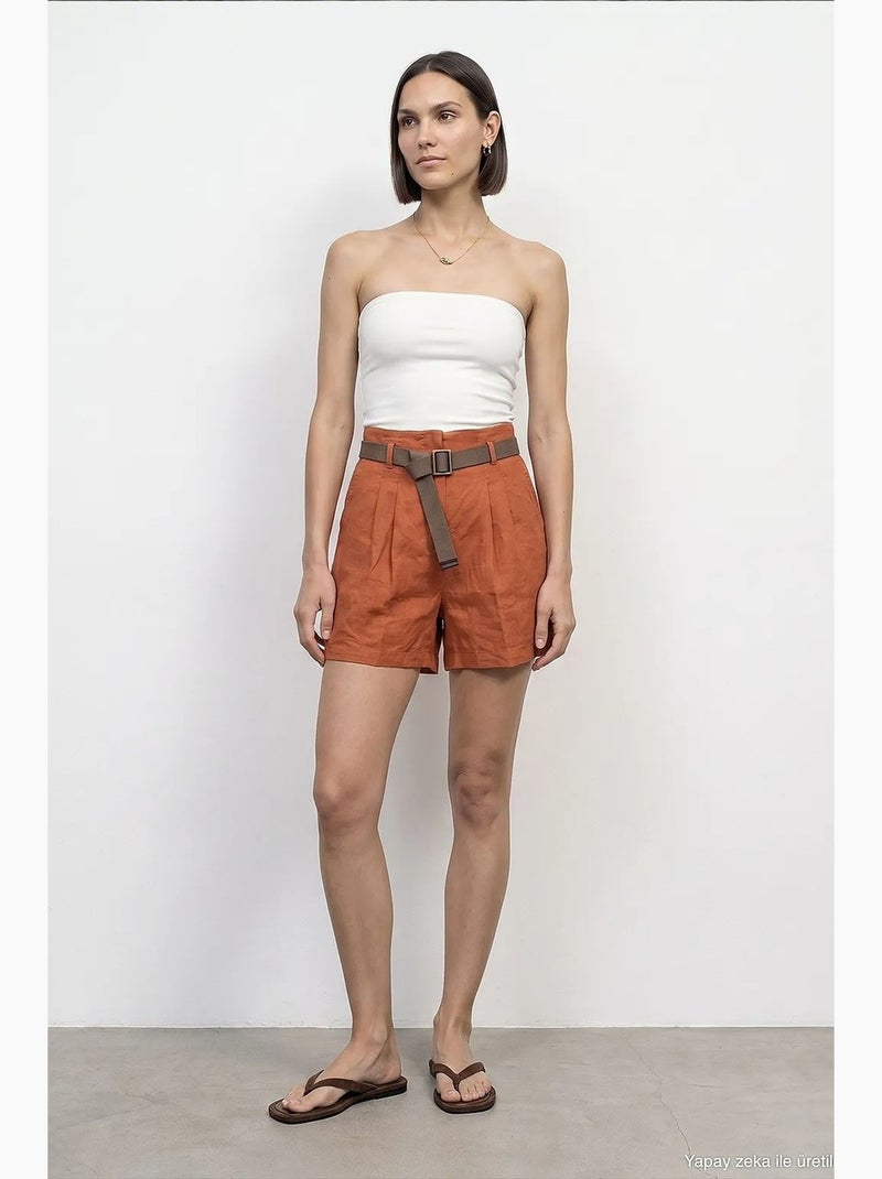 Shorts de linho dilvin Terracota - Kiabi