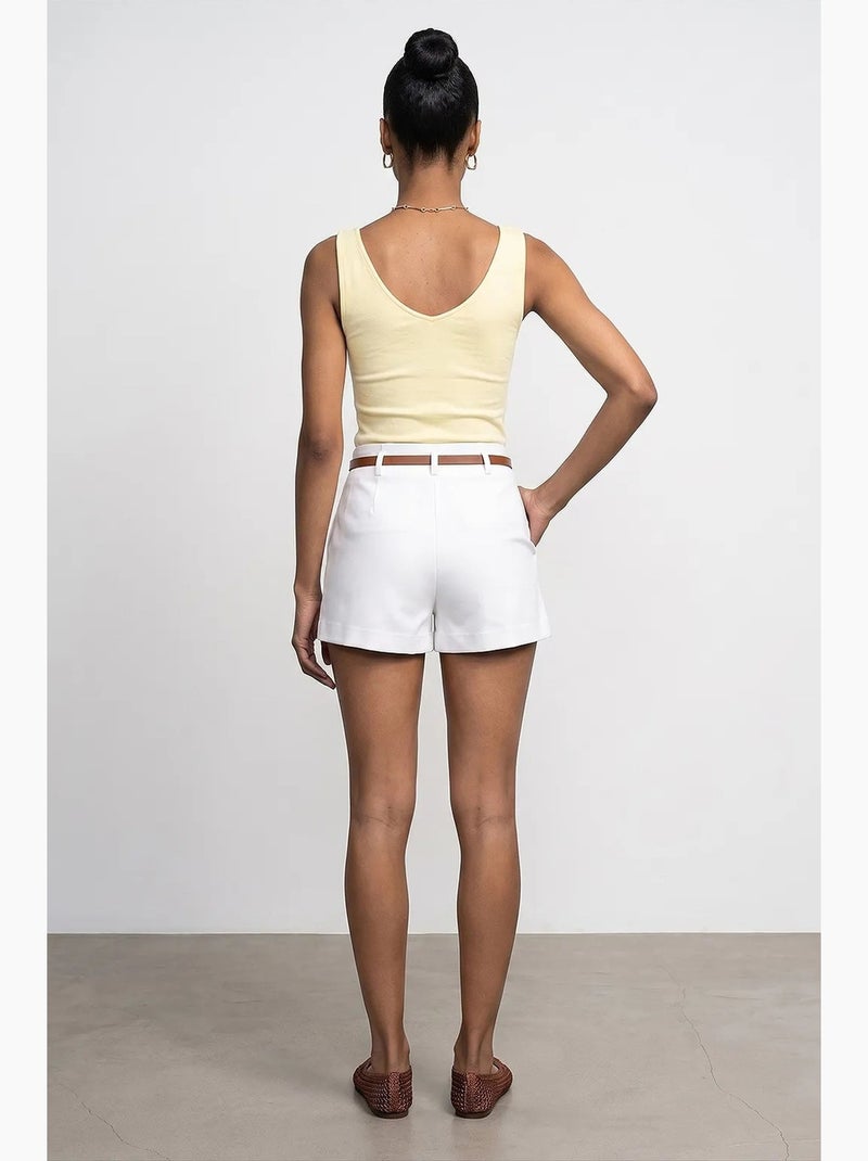 Shorts de malha alfaiatados de cintura alta com cinto dilvin Branco - Kiabi