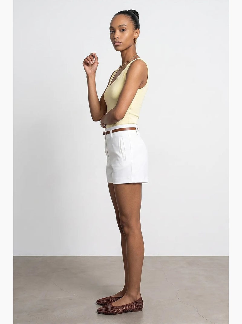Shorts de malha alfaiatados de cintura alta com cinto dilvin Branco - Kiabi