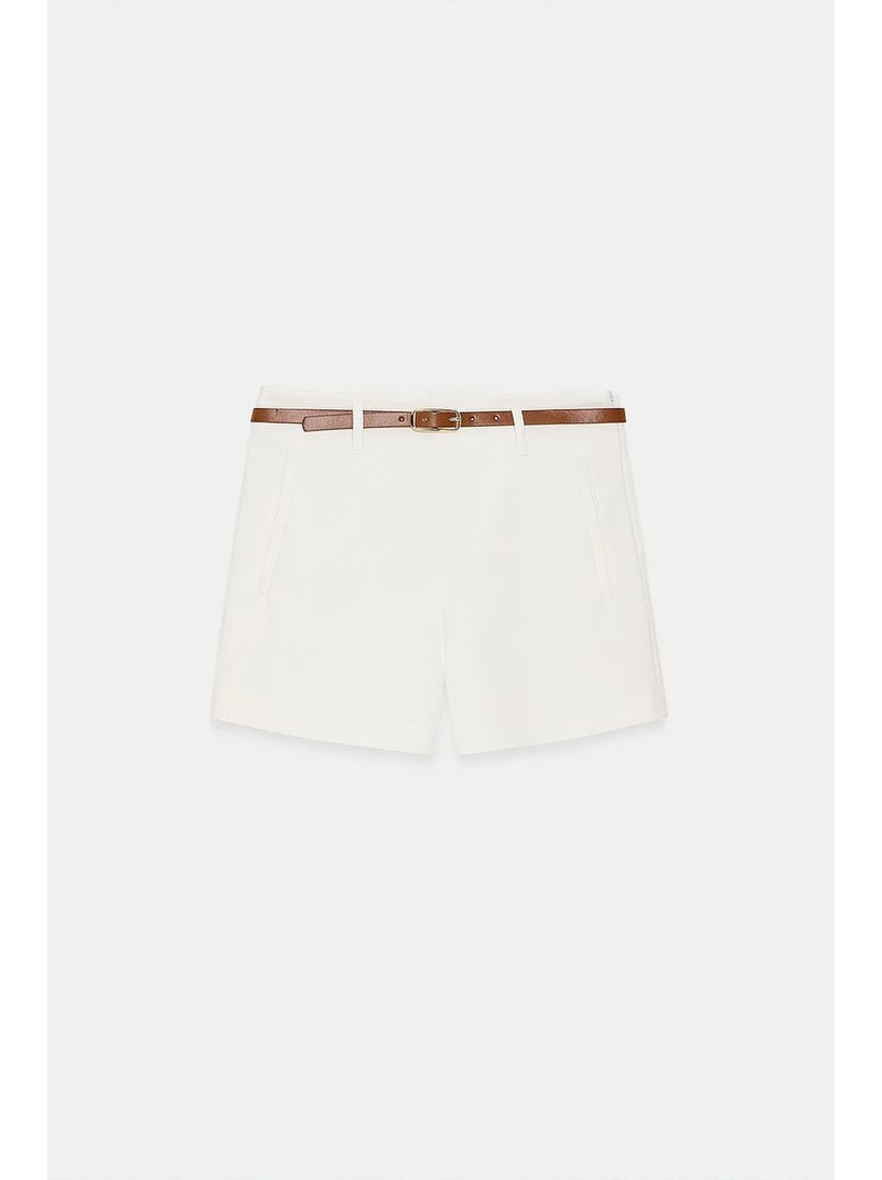Shorts de malha alfaiatados de cintura alta com cinto dilvin Branco - Kiabi