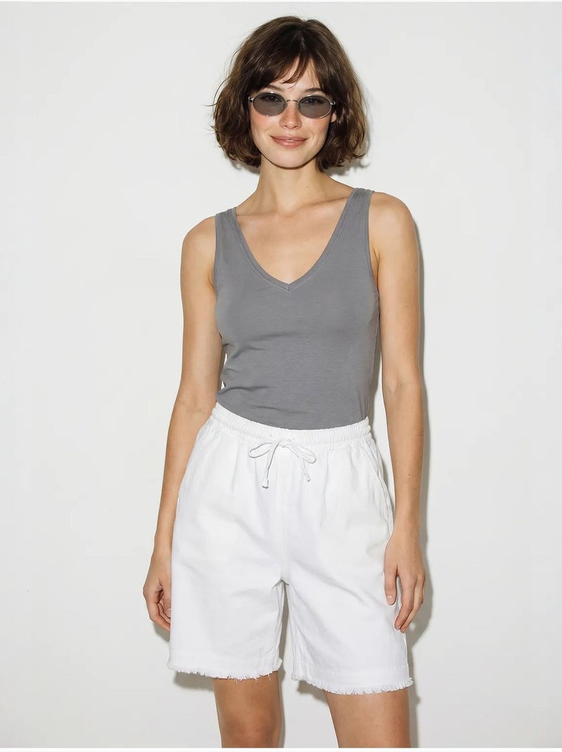 Shorts de perna larga e cintura alta em mistura de algodão lucci Branco - Kiabi