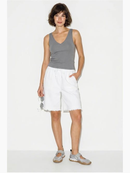 Shorts de perna larga e cintura alta em mistura de algodão lucci - Kiabi Shorts de perna larga e cintura alta em mistura de algodão lucci - Kiabi
