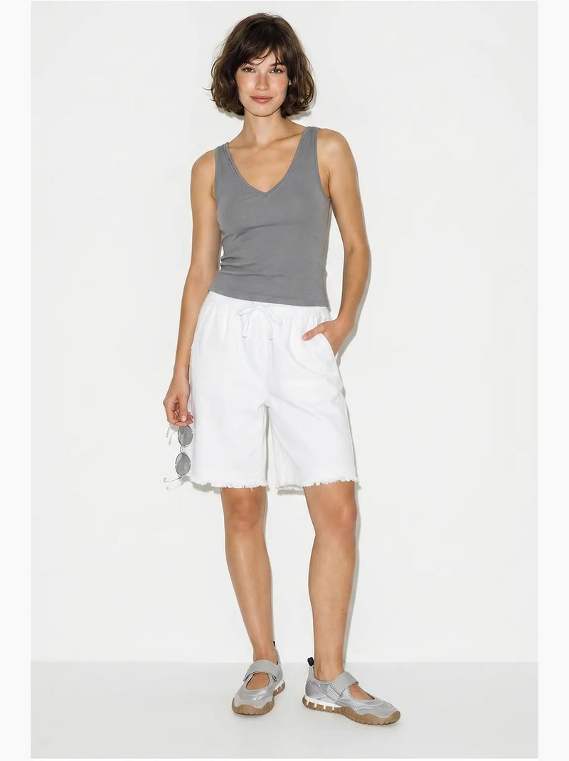 Shorts de perna larga e cintura alta em mistura de algodão lucci Branco - Kiabi