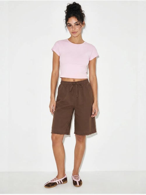 Shorts de perna larga e cintura alta em mistura de algodão lucci - Kiabi Shorts de perna larga e cintura alta em mistura de algodão lucci - Kiabi