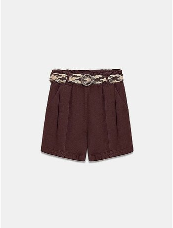 Shorts de popelina de cintura alta e perna larga com cinto dilvin