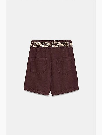 Shorts de popelina de cintura alta e perna larga com cinto dilvin