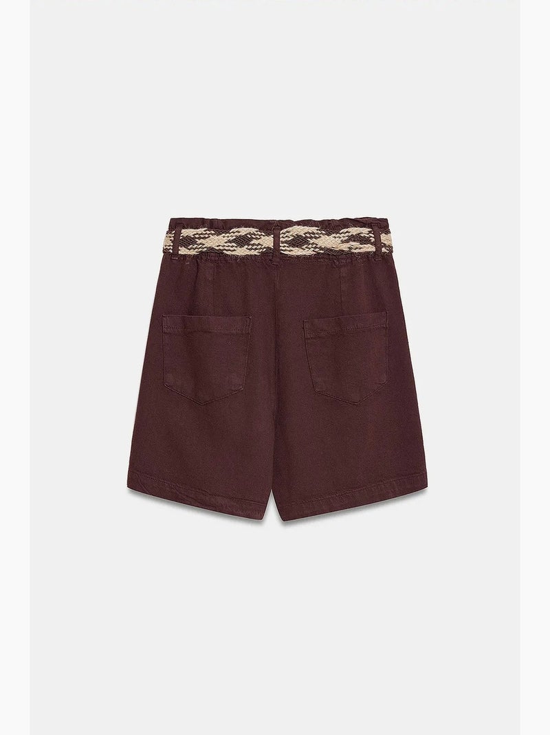Shorts de popelina de cintura alta e perna larga com cinto dilvin Castanho - Kiabi