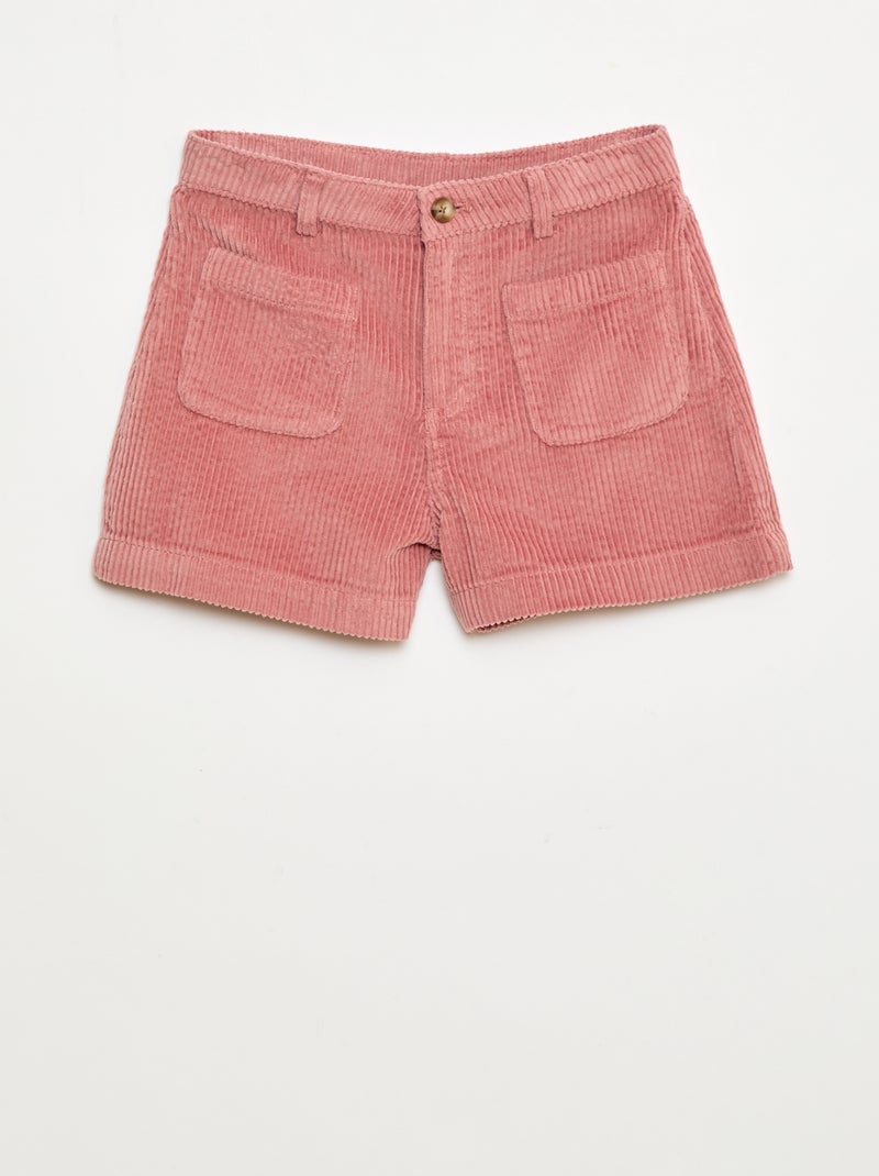 Shorts de veludo cotelê com 2 bolsos aplicados Rosa - Kiabi