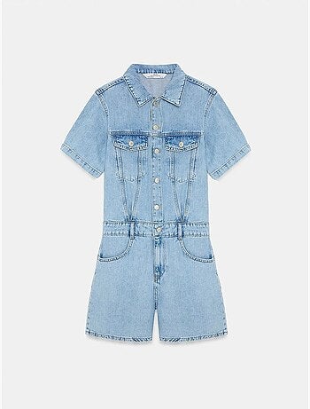Shorts jardineira em denim com gola de camisa dilvin