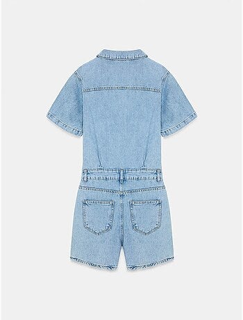 Shorts jardineira em denim com gola de camisa dilvin
