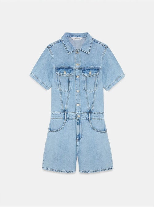 Shorts jardineira em denim com gola de camisa dilvin - Kiabi Shorts jardineira em denim com gola de camisa dilvin - Kiabi