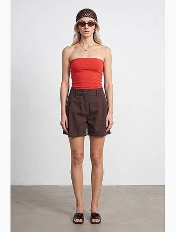 Shorts tecidos de cintura alta e perna larga dilvin