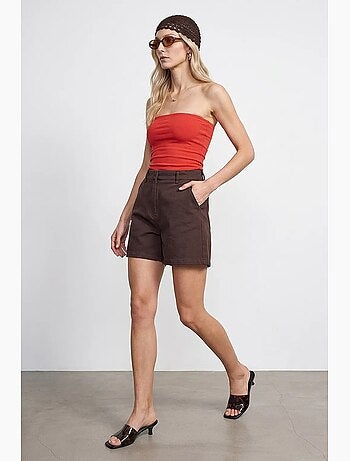 Shorts tecidos de cintura alta e perna larga dilvin