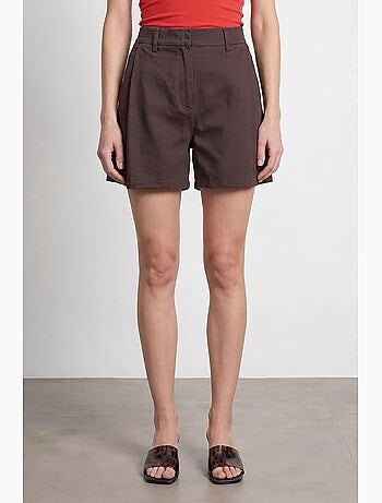 Shorts tecidos de cintura alta e perna larga dilvin