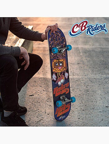 Skate de madeira retro 80's hits com eixo de alumínio 79x20 cm cb riders