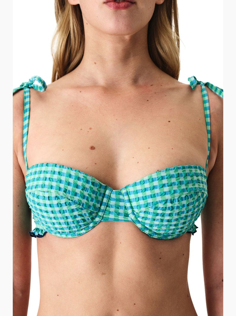 Slainie top de biquíni com aro, padrão vichy e folhos penti Verde menta - Kiabi