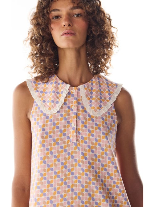 Sleep mode camisa de noite com padrão retro e folhos penti - Kiabi Sleep mode camisa de noite com padrão retro e folhos penti - Kiabi