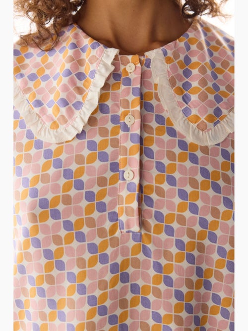Sleep mode camisa de noite com padrão retro e folhos penti - Kiabi Sleep mode camisa de noite com padrão retro e folhos penti - Kiabi