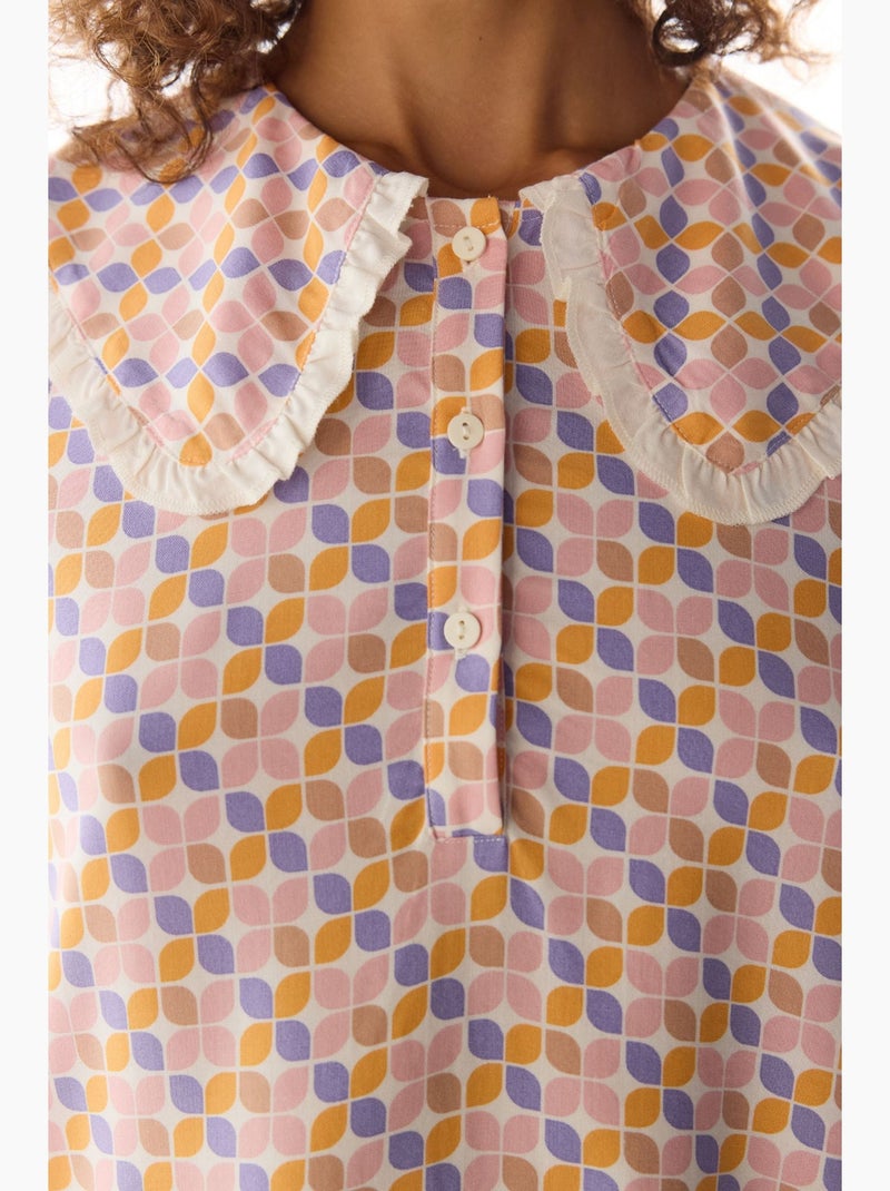 Sleep mode camisa de noite com padrão retro e folhos penti Lavanda - Kiabi