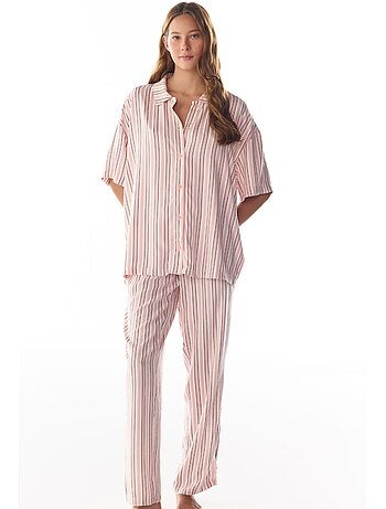 Sleep mode conjunto de pijama às riscas com camisa de manga curta e calças penti