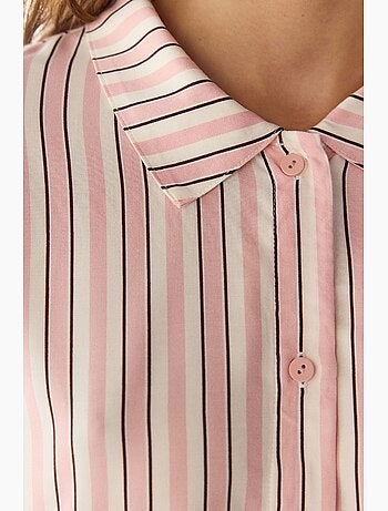 Sleep mode conjunto de pijama às riscas com camisa de manga curta e calças penti