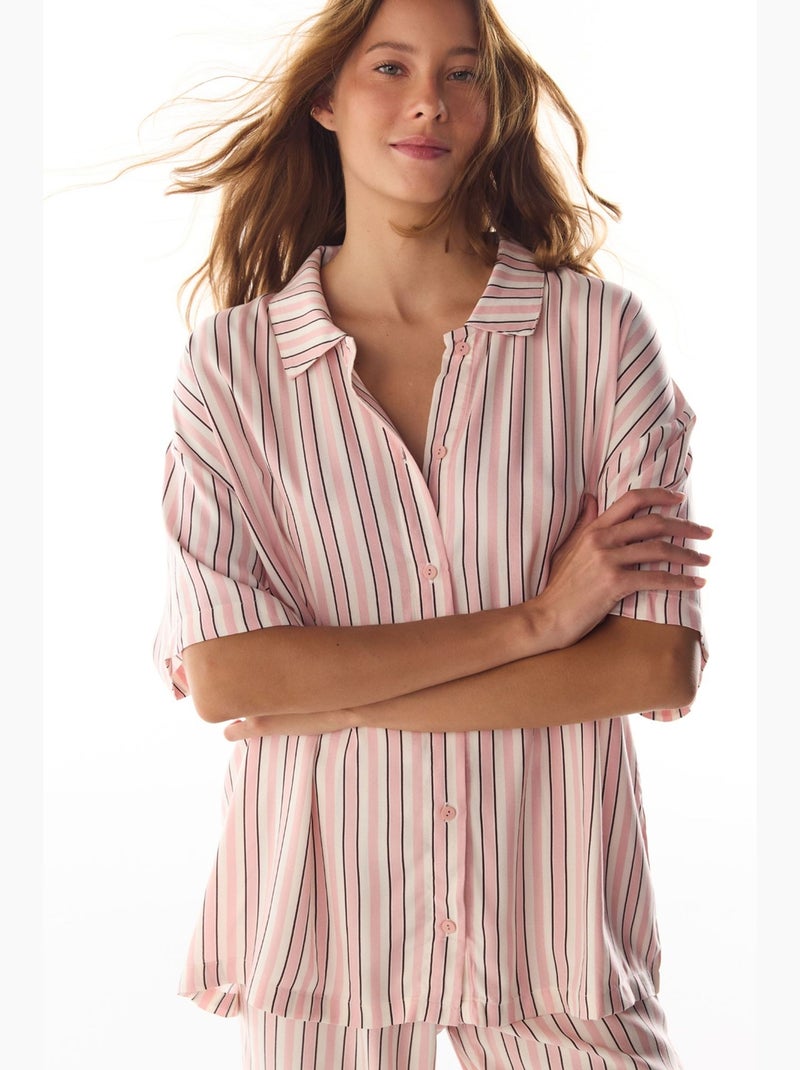 Sleep mode conjunto de pijama às riscas com camisa de manga curta e calças penti Rosa/Branco - Kiabi