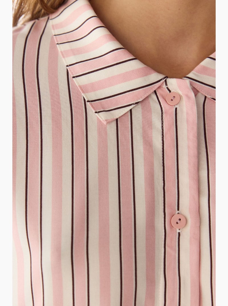 Sleep mode conjunto de pijama às riscas com camisa de manga curta e calças penti Rosa/Branco - Kiabi