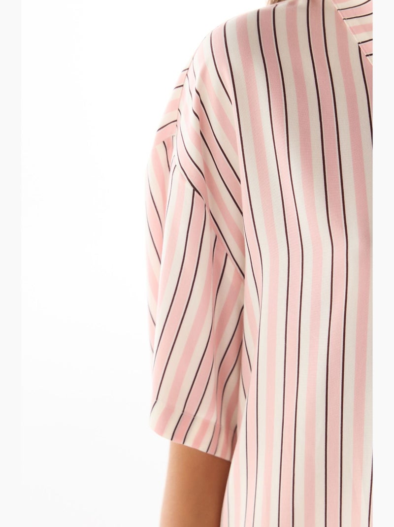 Sleep mode conjunto de pijama às riscas com camisa de manga curta e calças penti Rosa/Branco - Kiabi