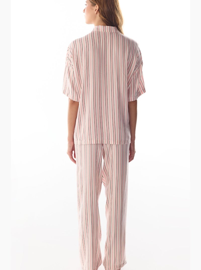 Sleep mode conjunto de pijama às riscas com camisa de manga curta e calças penti Rosa/Branco - Kiabi