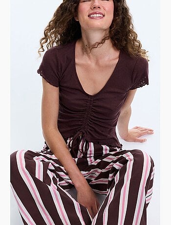 Sleep mode conjunto de pijama às riscas de manga curta penti