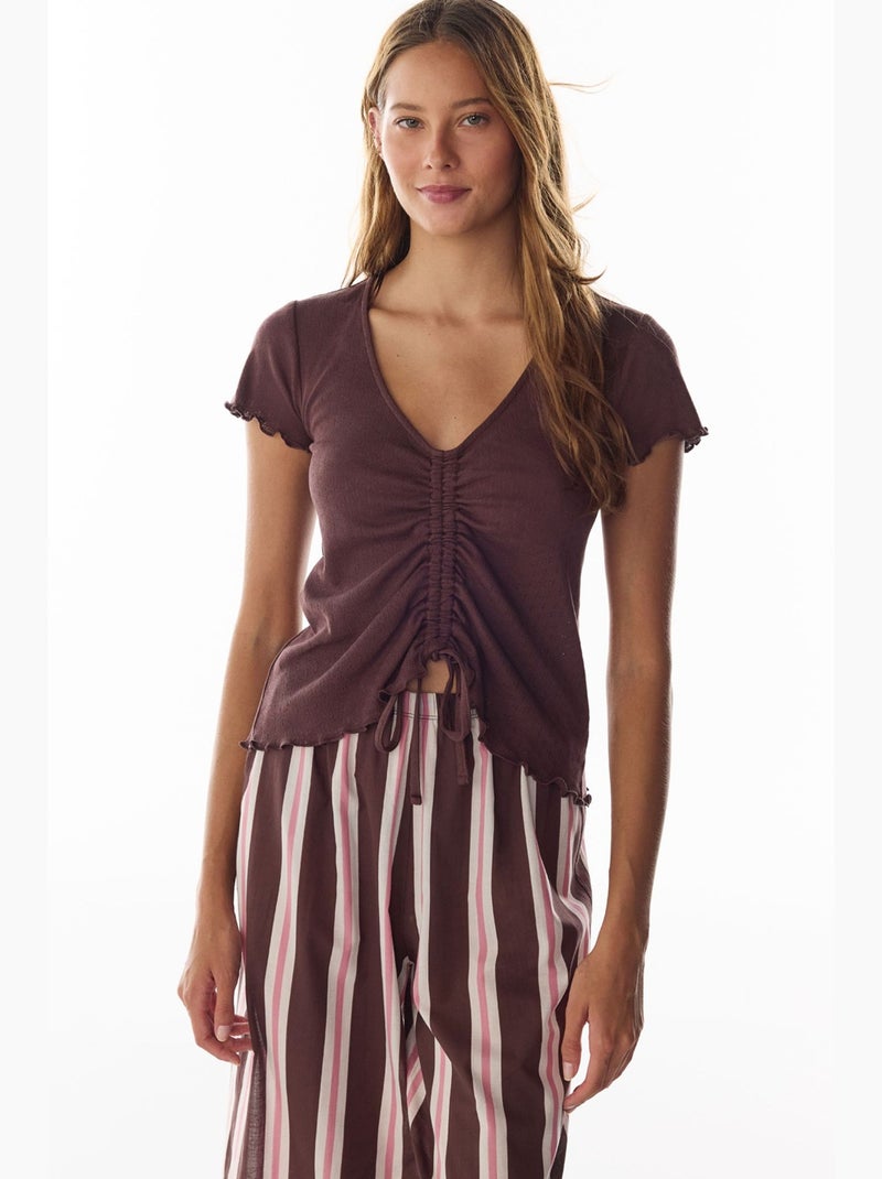 Sleep mode conjunto de pijama às riscas de manga curta penti Vermelho bordô - Kiabi
