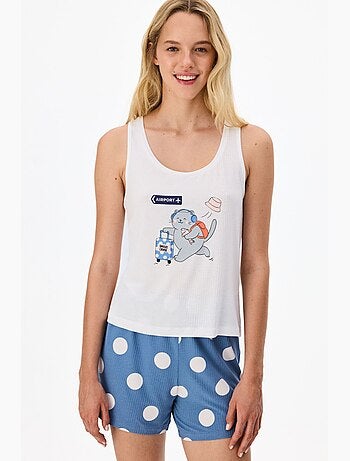 Snooze cruise conjunto de pijama curto com estampa de gato penti