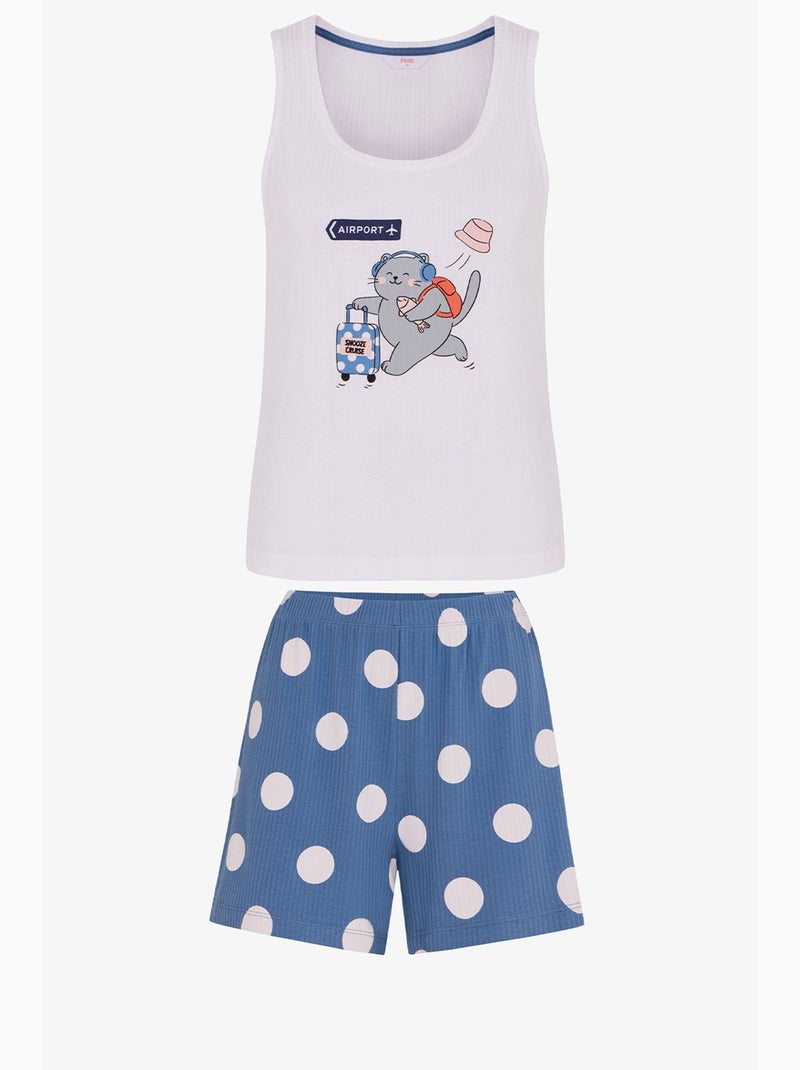 Snooze cruise conjunto de pijama curto com estampa de gato penti Branco - Kiabi