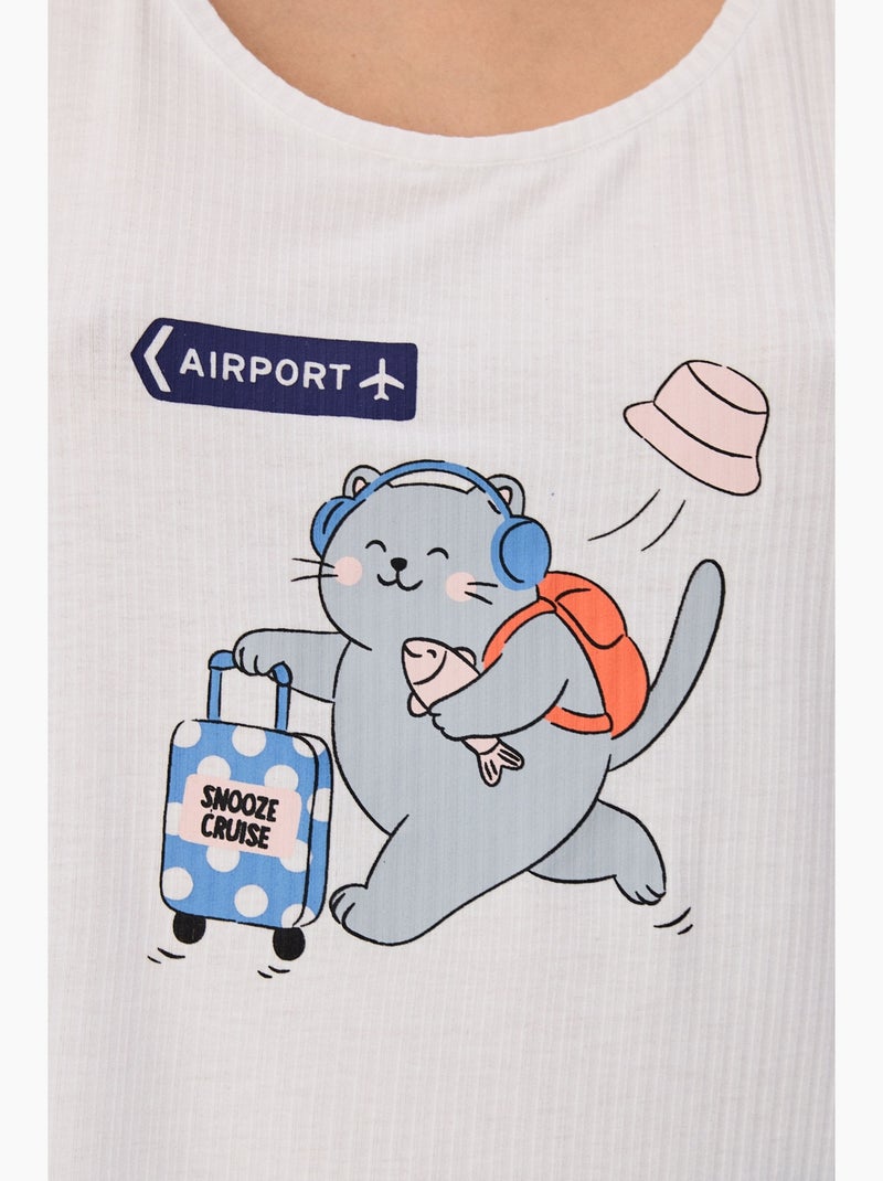 Snooze cruise conjunto de pijama curto com estampa de gato penti Branco - Kiabi