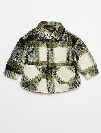 Sobrecamisa aos quadrados com efeito lã