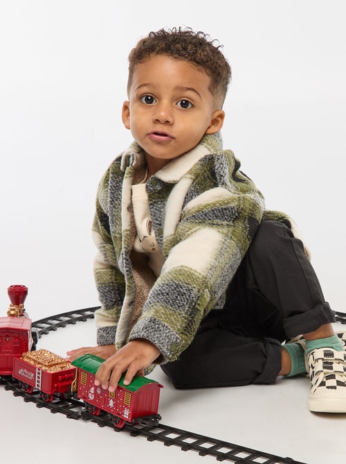 Sobrecamisa aos quadrados com efeito lã - Kiabi