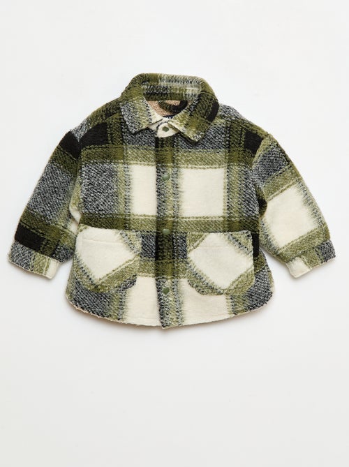 Sobrecamisa aos quadrados com efeito lã - Kiabi