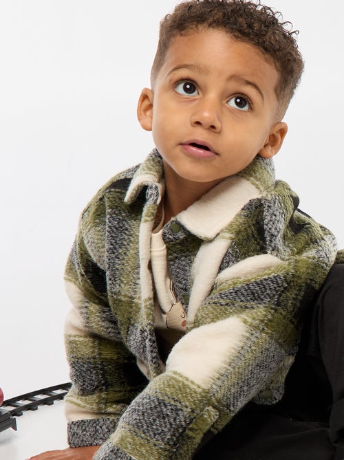 Sobrecamisa aos quadrados com efeito lã - Kiabi