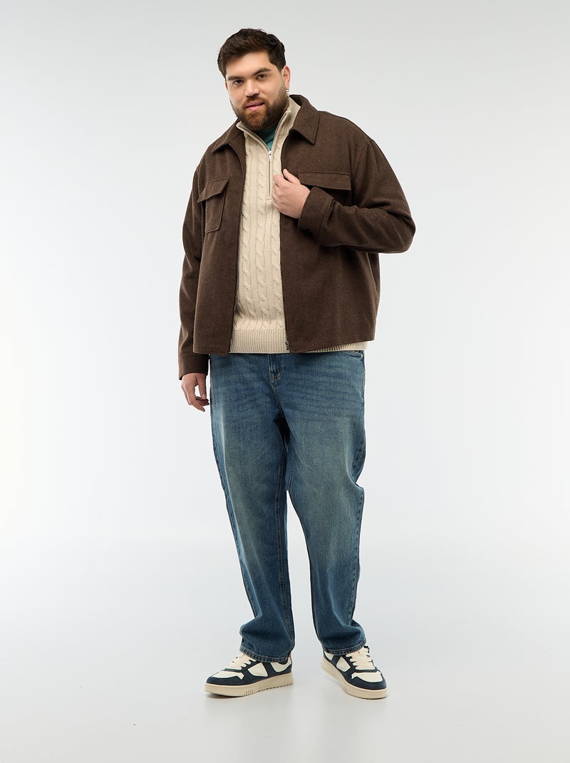 Sobrecamisa com abertura de zíper e bolsos com aba Castanho - Kiabi